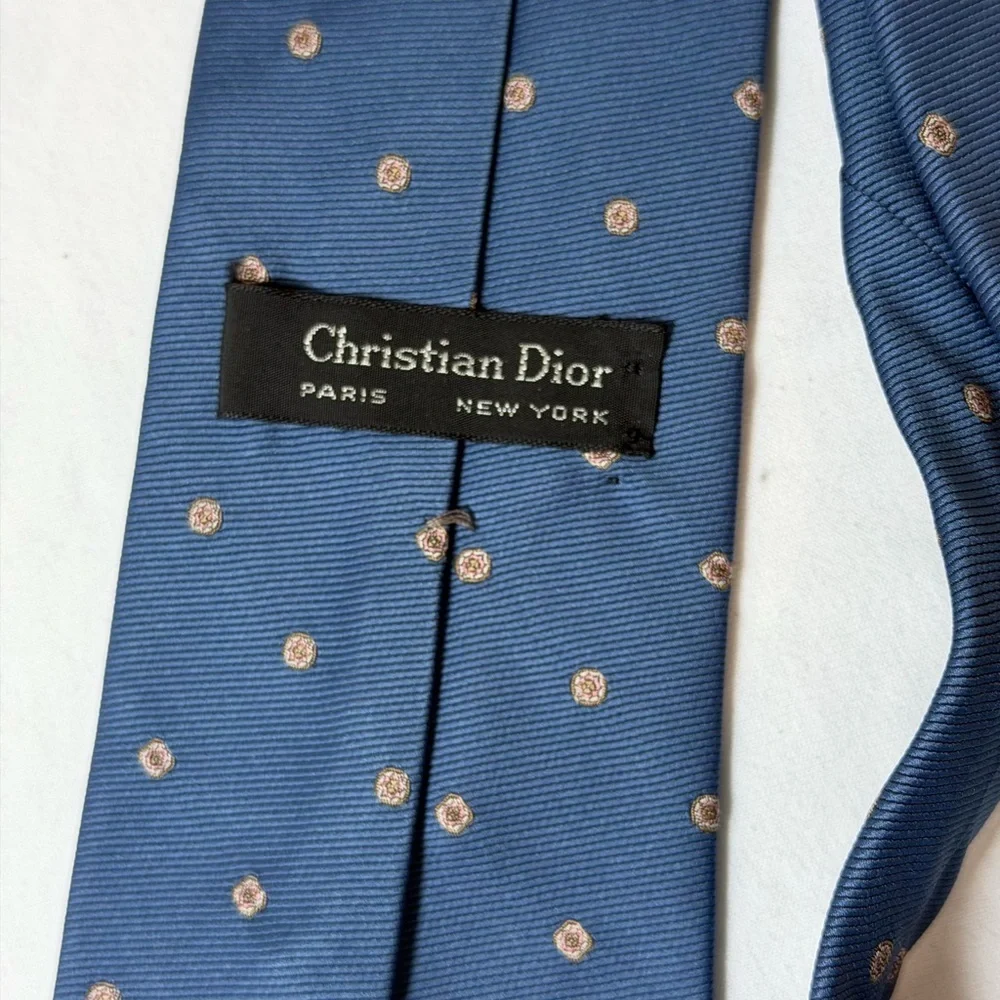 Classic Christian Dior Modern Width Navy Tie with Gold Accents and Dior Logo